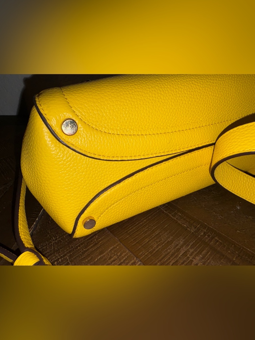 Kate Spade Yellow Pebbled Leather Satchel Crossbody w/ Guitar Strap - Picture 8 of 10